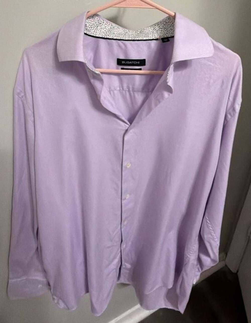 Bugatchi Men’s L 16.5 Purple Dress Shirt Long Sleeve Contrast Collar